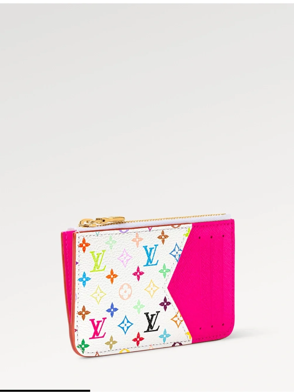 Louis Vuitton White Multicolor Monogram Card Holder with Pink Accent